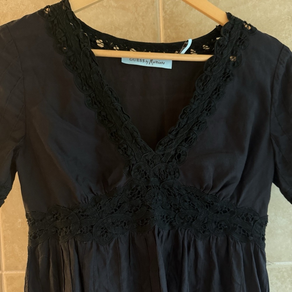 Guess by Marciano Cotton & Silk Babydoll Top Size Small Black Going Out Shirt - Picture 3 of 11